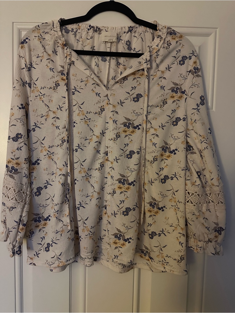 Melloday long sleeve Floral Peasant Blouse Large